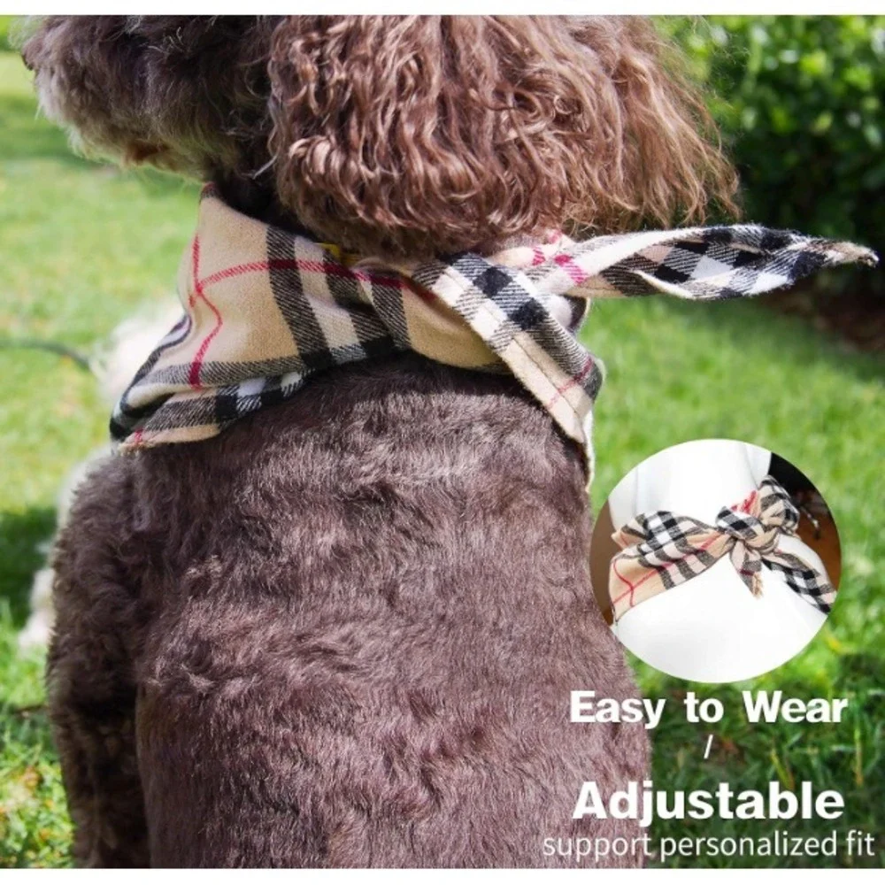 Plaid Dog Cats Bandanas,4PC Soft Washable Cotton‎ Triangle Bib Kerchief Small